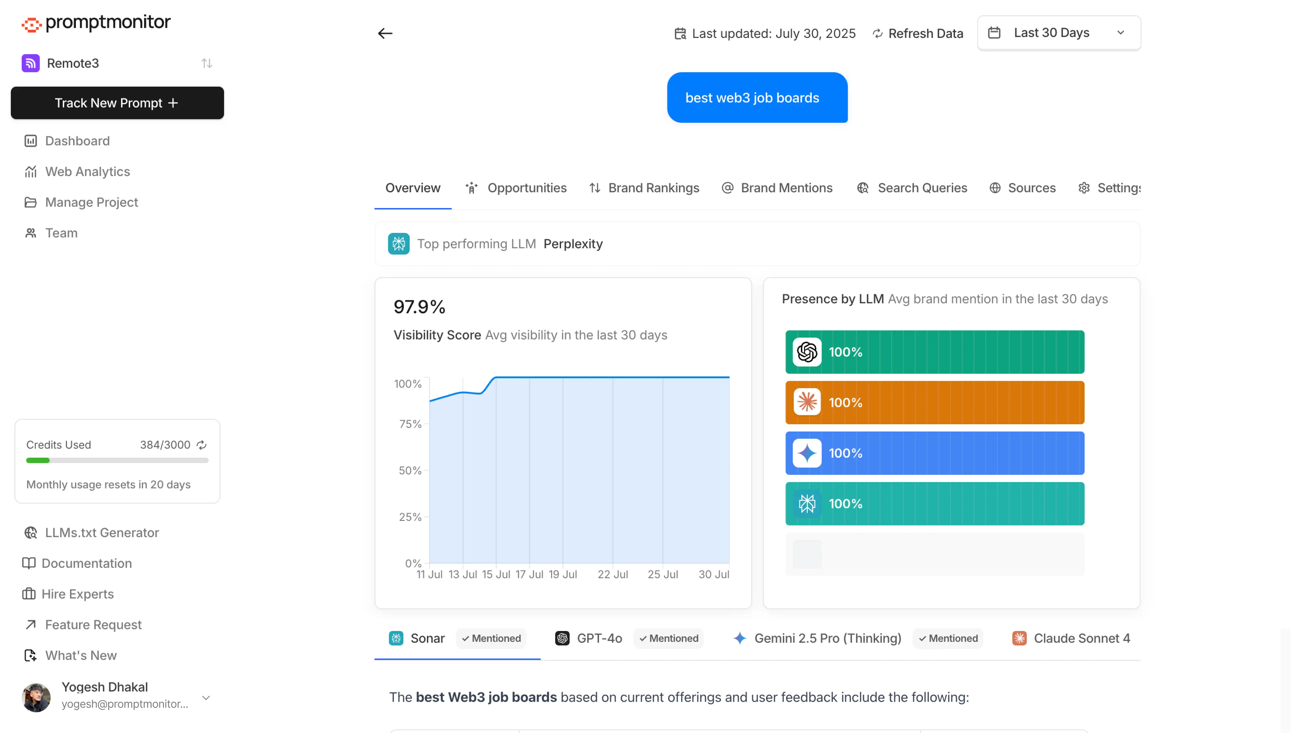 Promptmonitor AI Tracking Screenshot